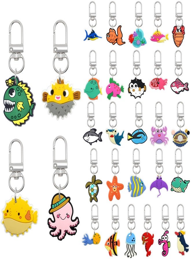 Ibuclein 30pcs Ocean Animals Keychain, Charms Aesthetic Bulk Keychain Fish Bag Charm Backpack Charms for Girls Sea Animals Purse Accessories, Cute Car Key Ring PVC Pendant Key Chains for Party Favors gifts - Image 1